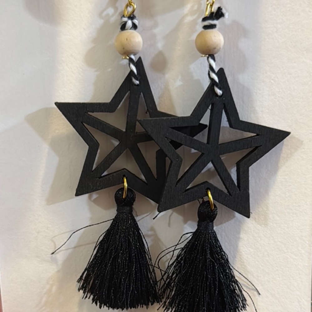 Black Star Tassel Earrings (Nickel Free)
